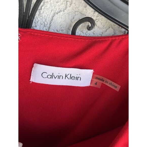 Calvin Klein Ruffled Sheath Dress - Size 4 - Red - Picture 7 of 8